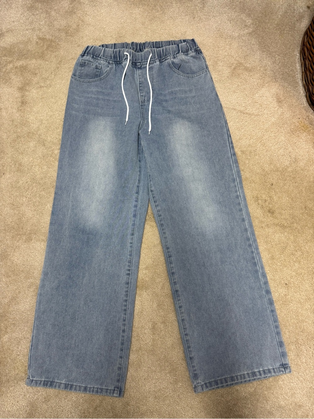 Women’s Wide Leg Drawstring Jeans - Light Blue